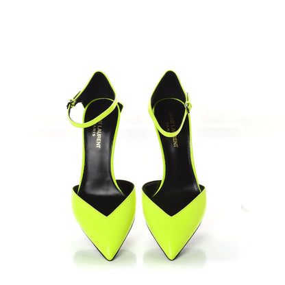 Saint Laurent Patent Anja 85 Ankle Strap Pointed Pumps 37.5 Fluo Yellow 5 of 10