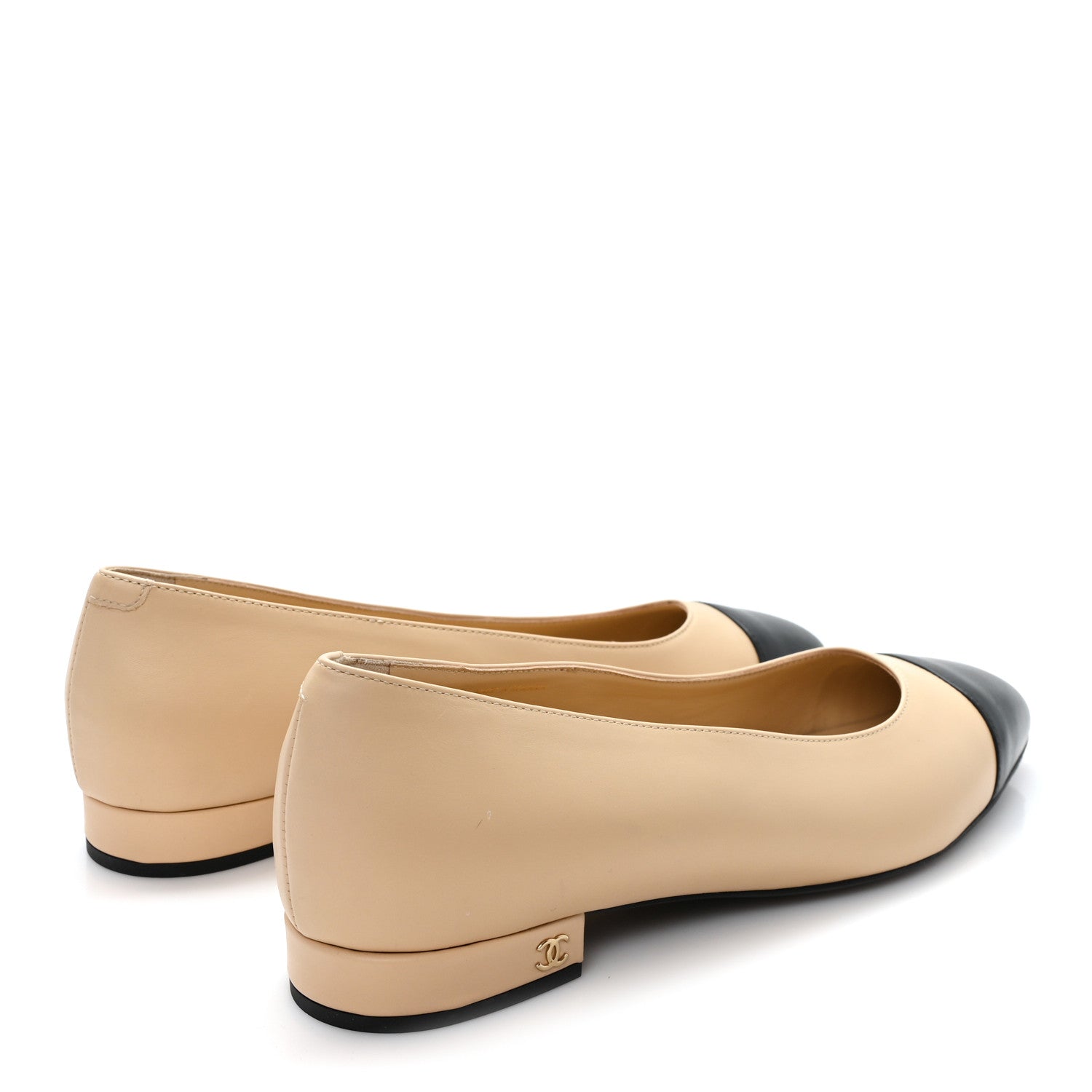 Chanel Lambskin Cap Toe CC Uniform Ballerina Flats 40.5 Beige Black 5 of 9