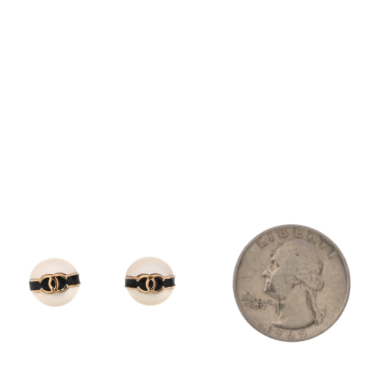 Chanel Pearl Metal CC Stud Earrings Gold Black White 2 of 5