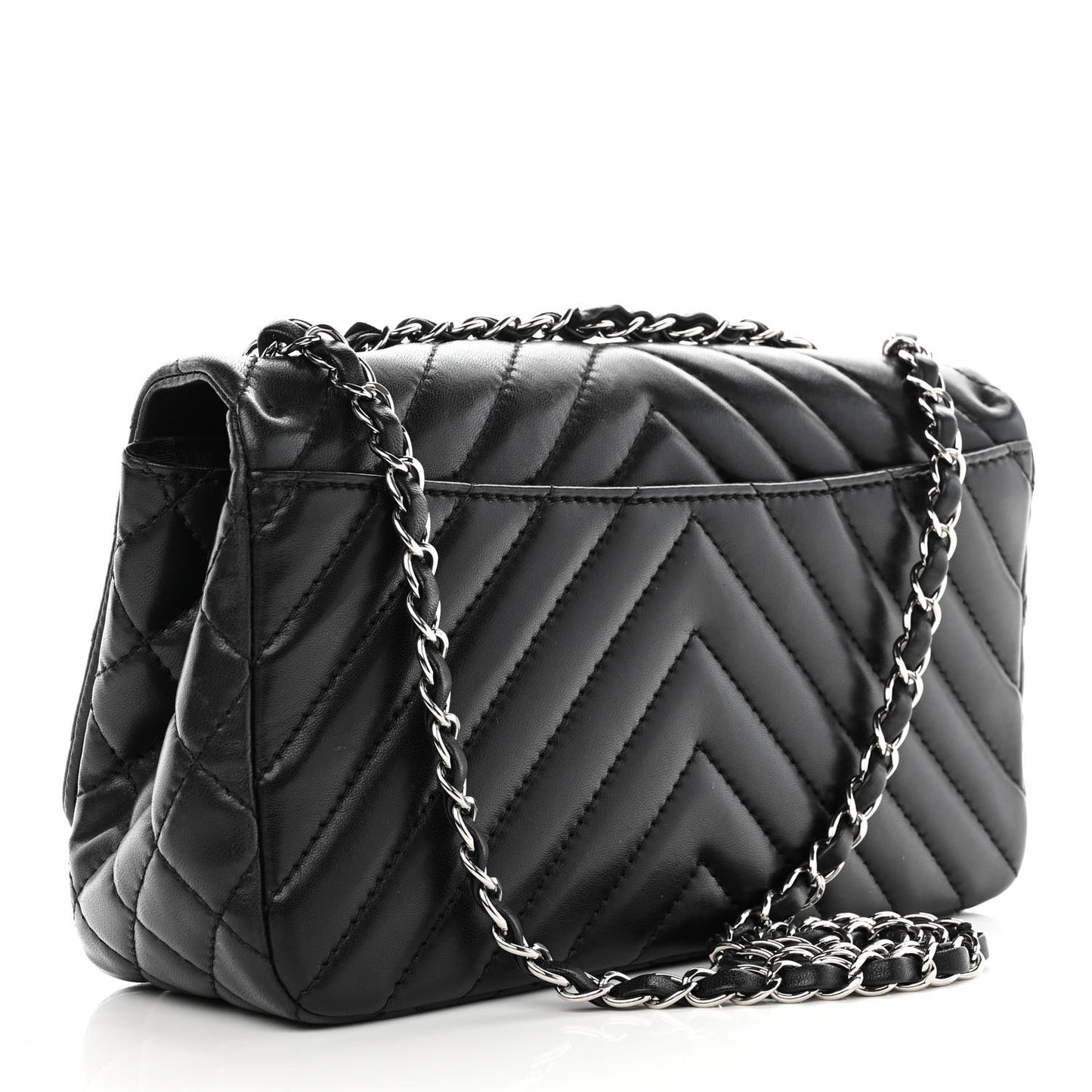 Lambskin Surpique Chevron Medium Single Flap Black