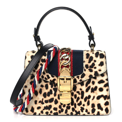 Gucci Calf Hair Leopard Print Mini Sylvie Top Handle Bag Naturale Black 1 of 10