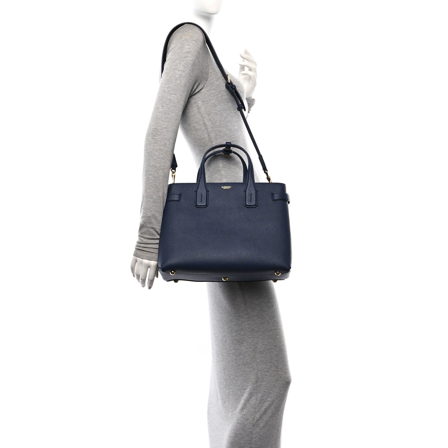 Burberry Derby Calfskin Vintage Check Medium Banner Tote Regency Blue 2 of 10