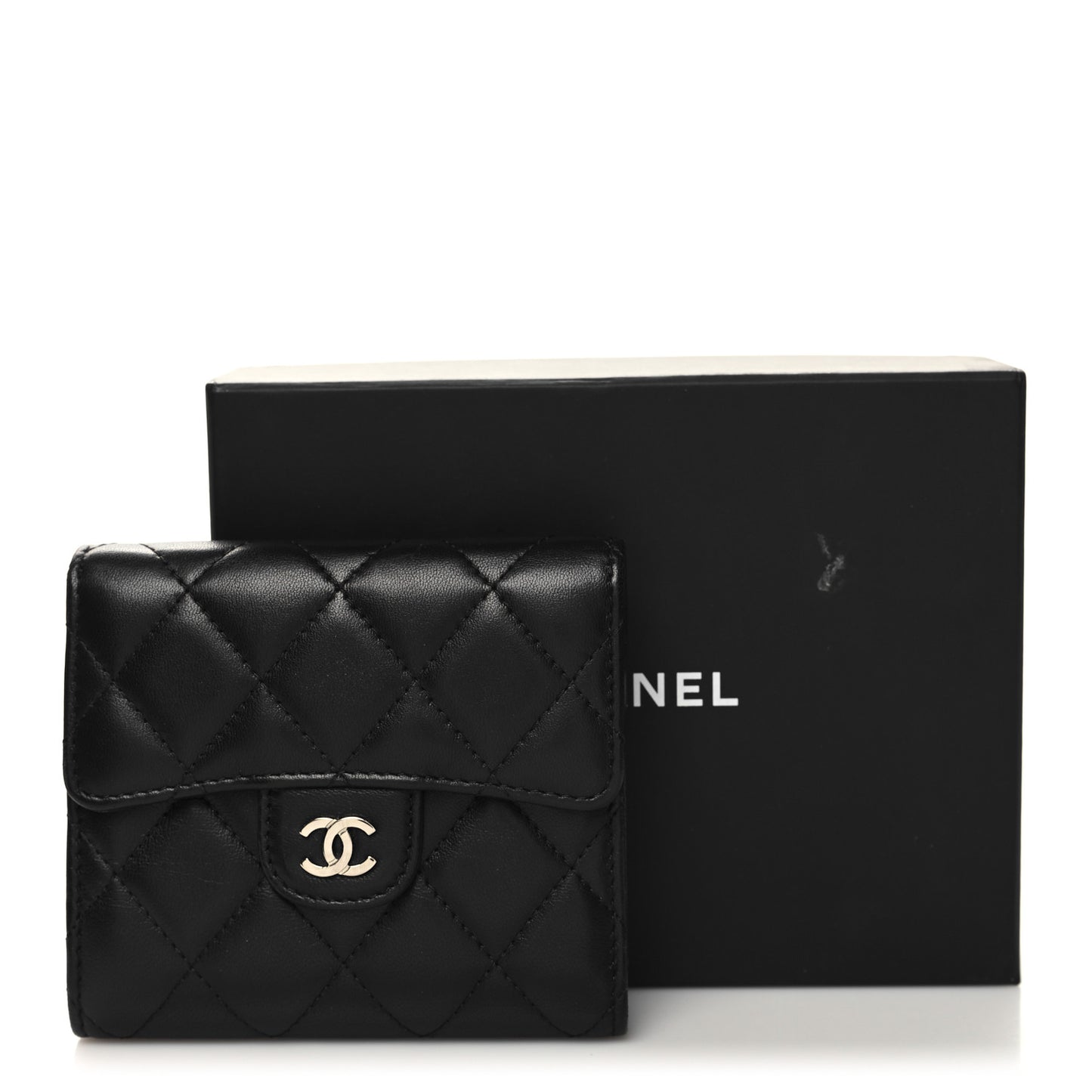 Lambskin Quilted Compact Flap Wallet Black