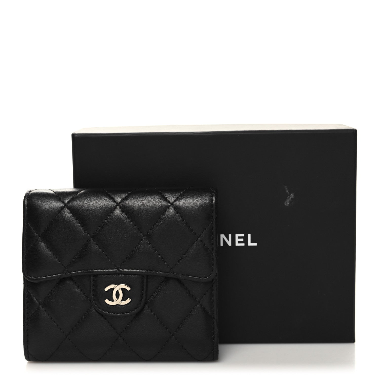Chanel Lambskin Quilted Compact Flap Wallet Black 10 of 10