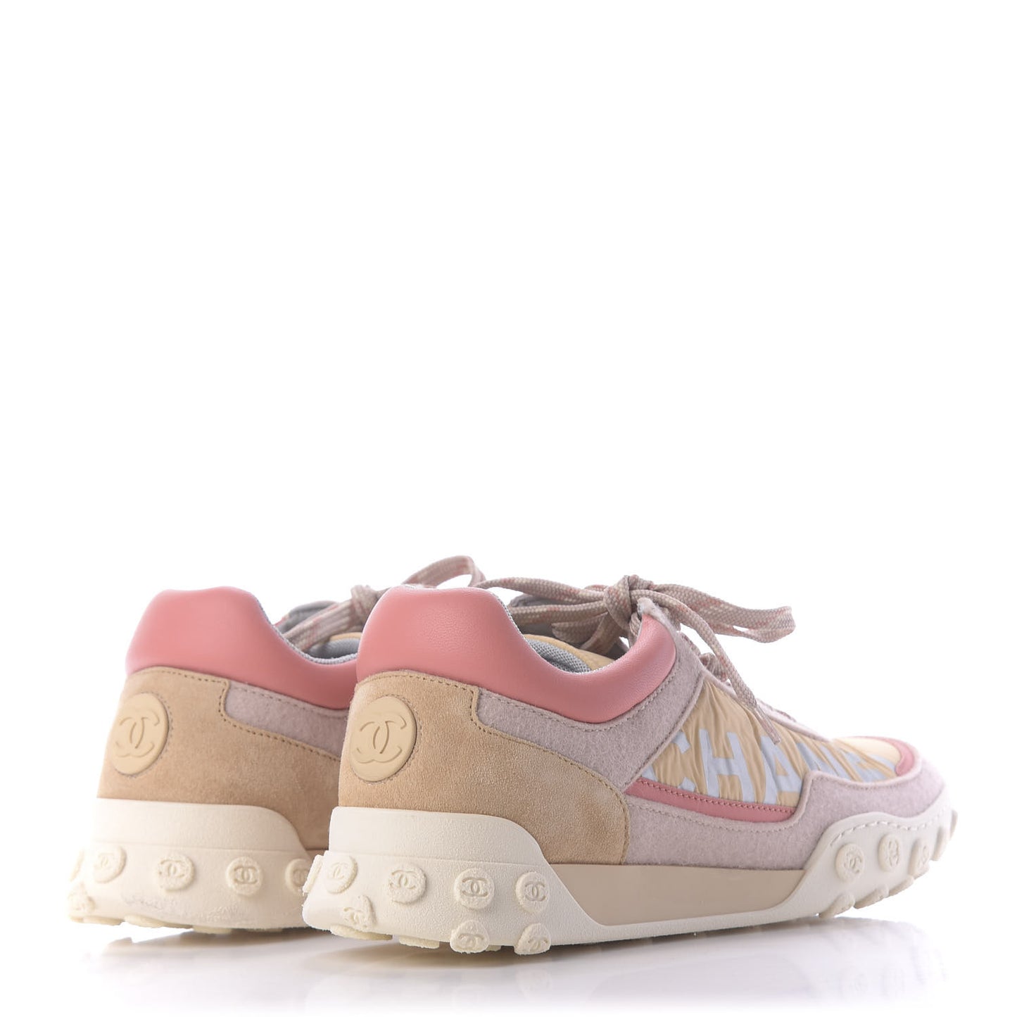 Nylon Calfskin Suede Womens CC Sneakers 38 Beige Pink