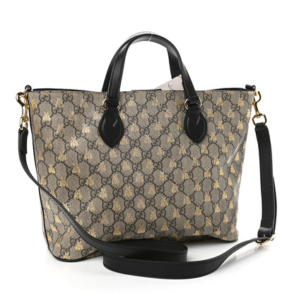 Gucci Soft GG Supreme Monogram Bees Small Crossbody Tote Beige Oro Black 3 of 9