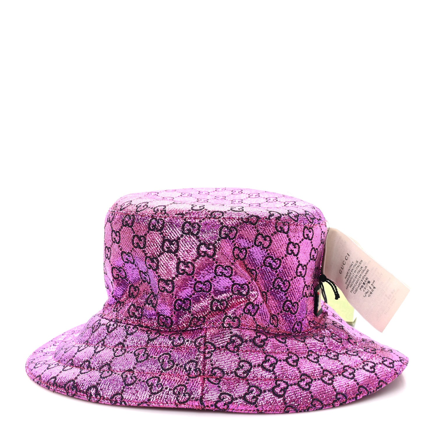 Gucci Canvas Lame GG Monogram Reversible Bucket Hat M Fuxia Pink