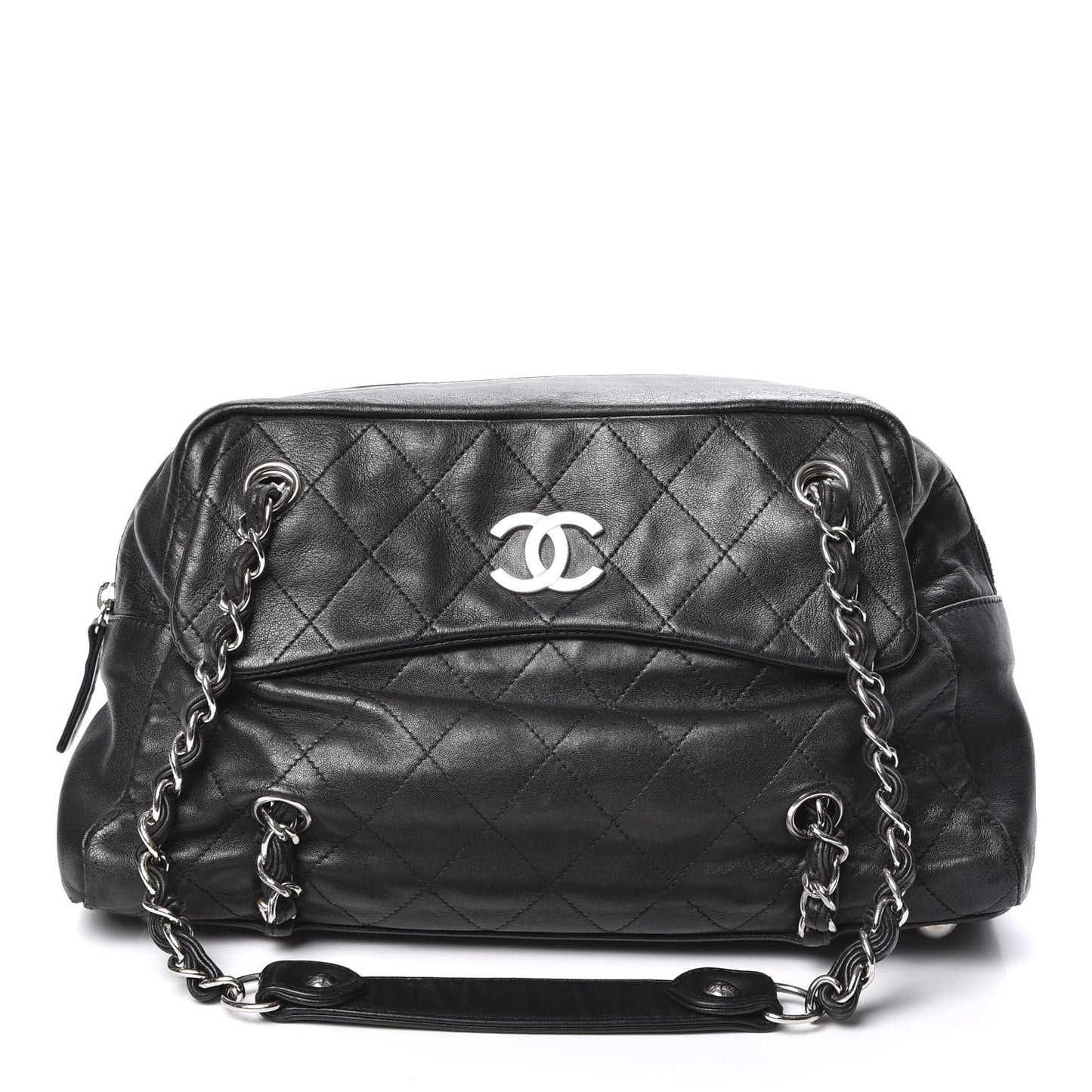 Lambskin Quilted Medium Chain Around Tote Black