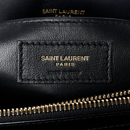 Saint Laurent Suede Shearling Y Quilted Monogram Small Loulou Chain Satchel Black 7 of 11