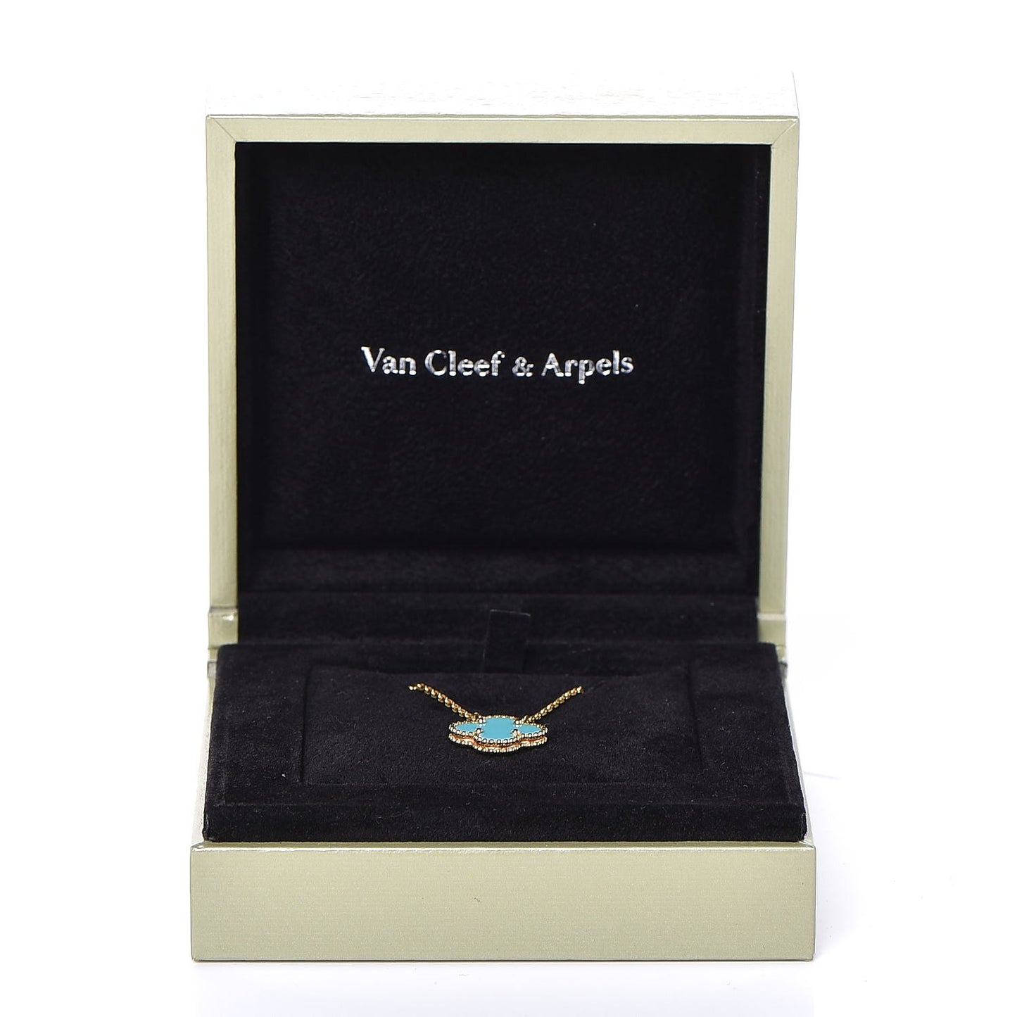 18K Yellow Gold Turquoise Vintage Alhambra Pendant Necklace