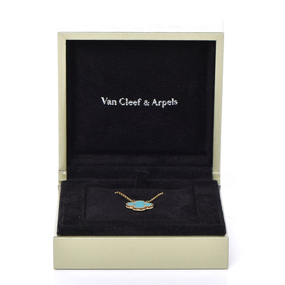 Van Cleef & Arpels 18K Yellow Gold Turquoise Vintage Alhambra Pendant Necklace 7 of 7