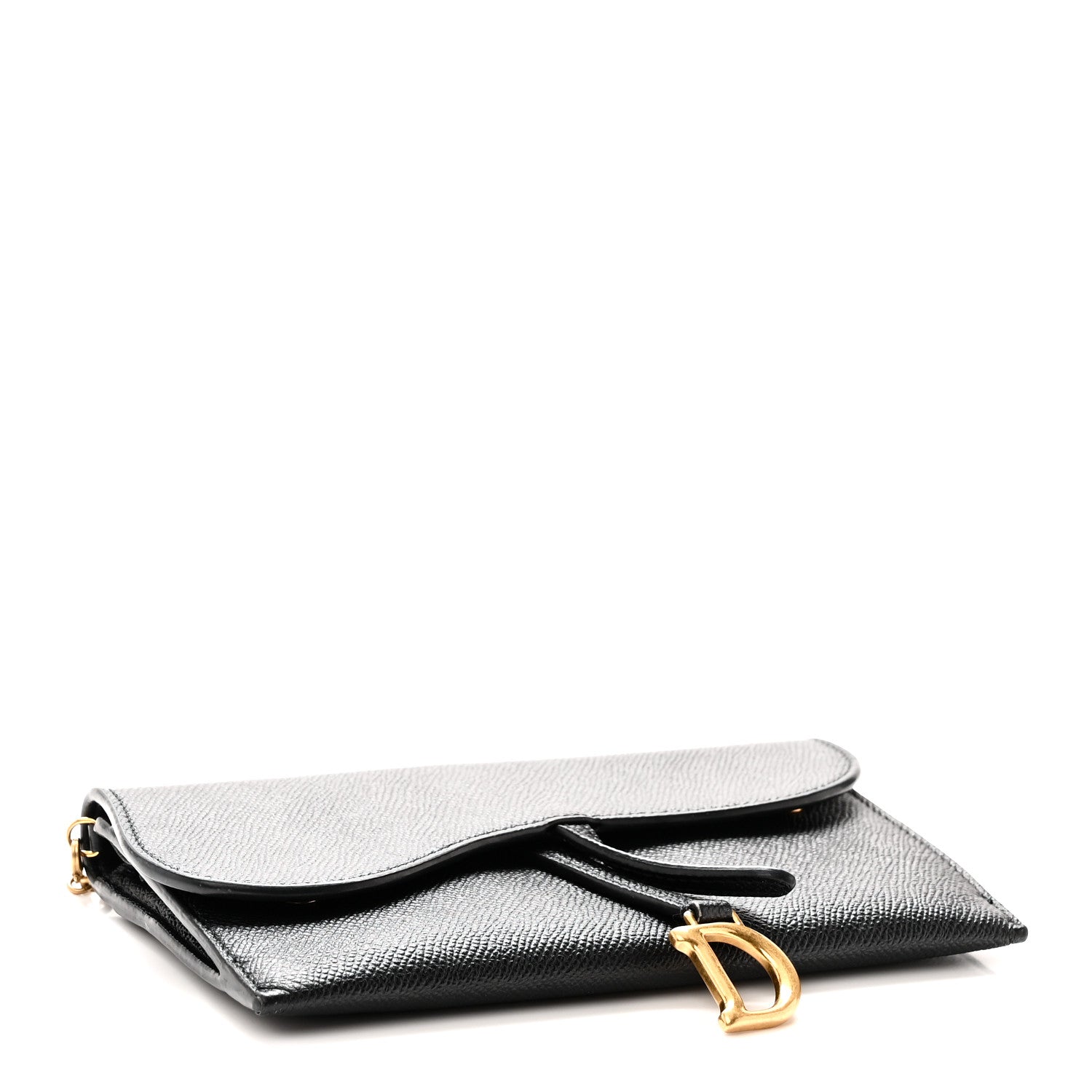 Christian Dior Grained Calfskin Saddle Chain Wallet Pouch Black 4 of 10