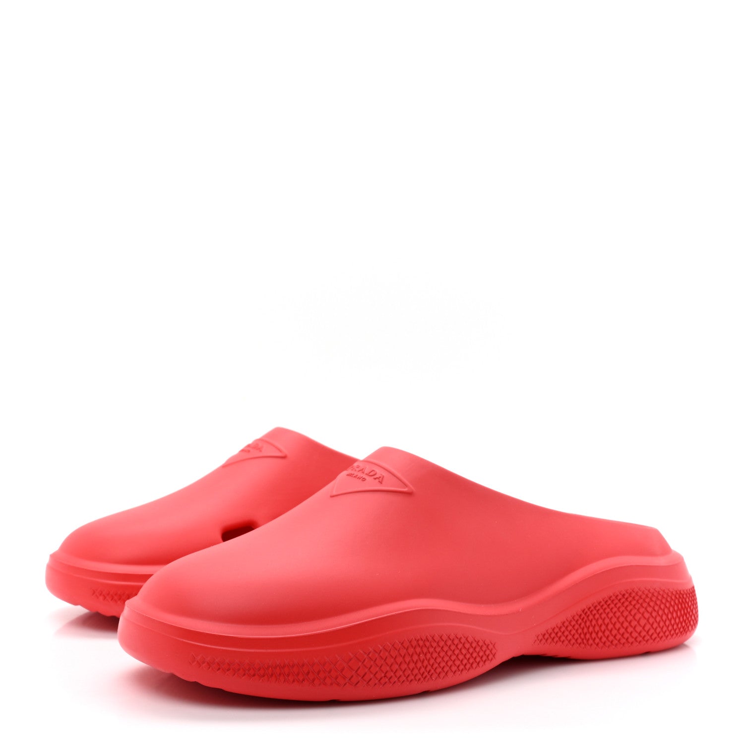 Prada Soft Mellow Rubber Embossed Mens Triangle Logo Mules 41 Rosso 4 of 10