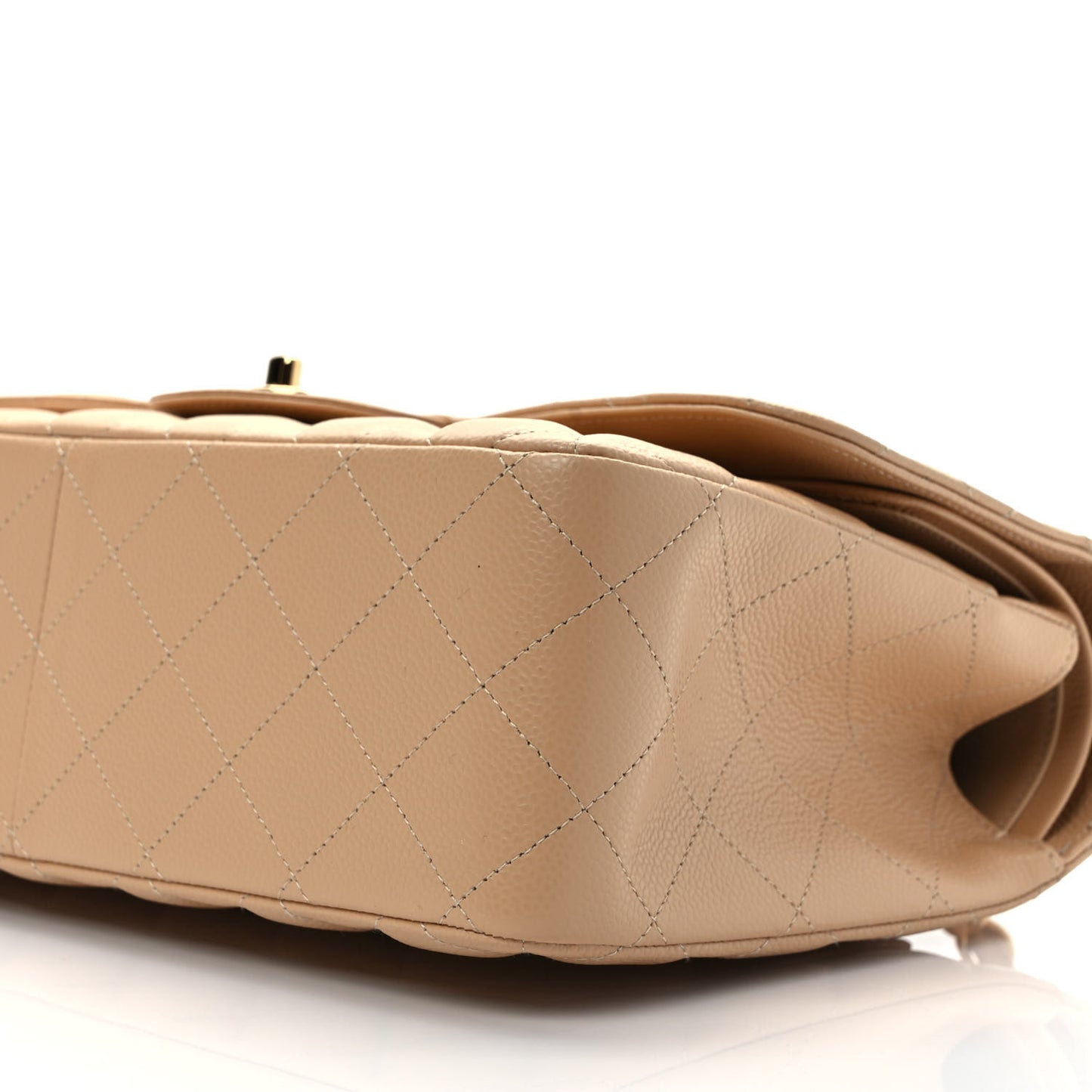 Caviar Quilted Jumbo Double Flap Beige