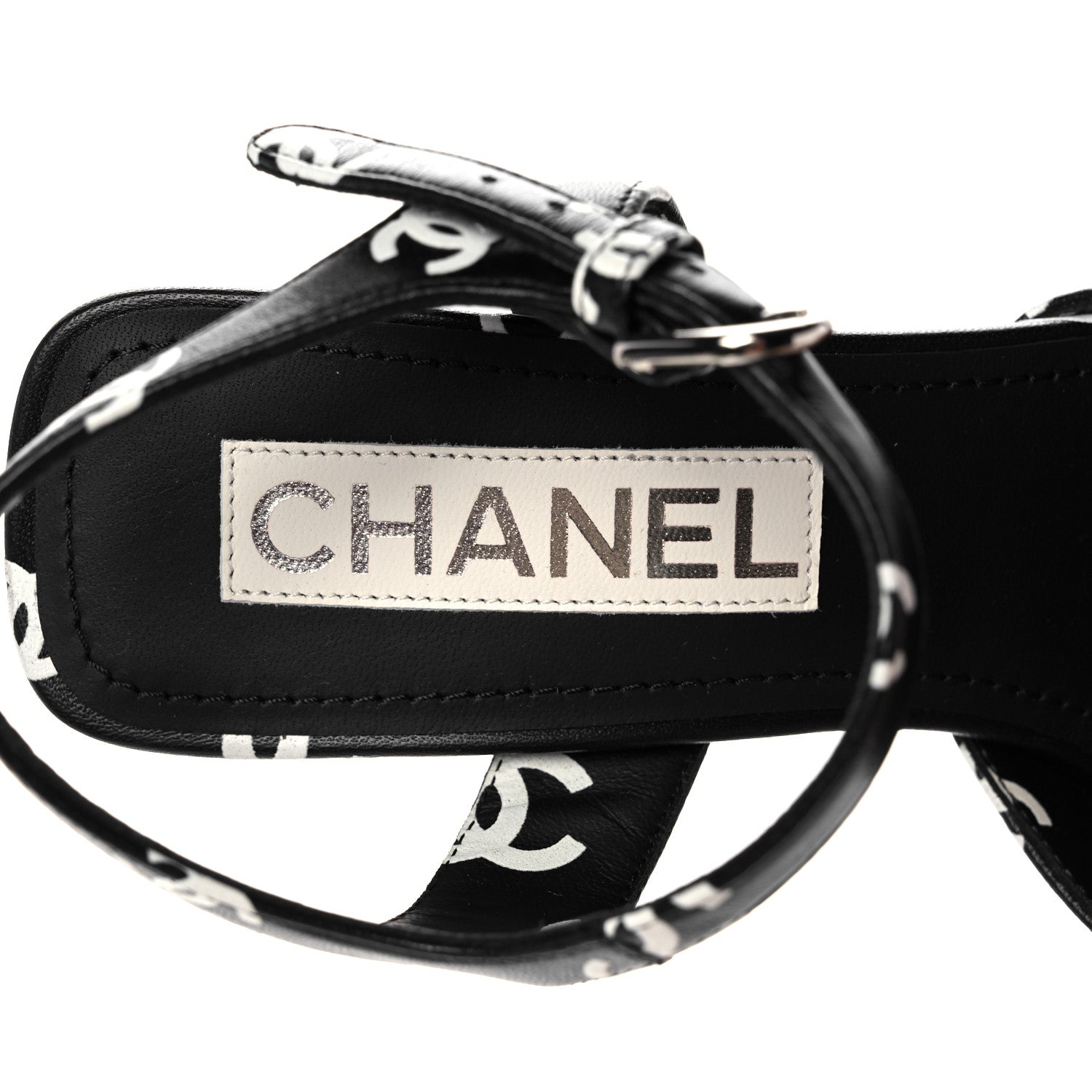 Chanel Printed Lambskin Coco Beach Platform Sandals 37 Black White 7 of 9