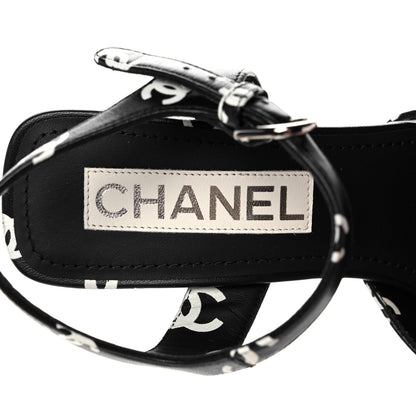 Chanel Printed Lambskin Coco Beach Platform Sandals 37 Black White 7 of 9