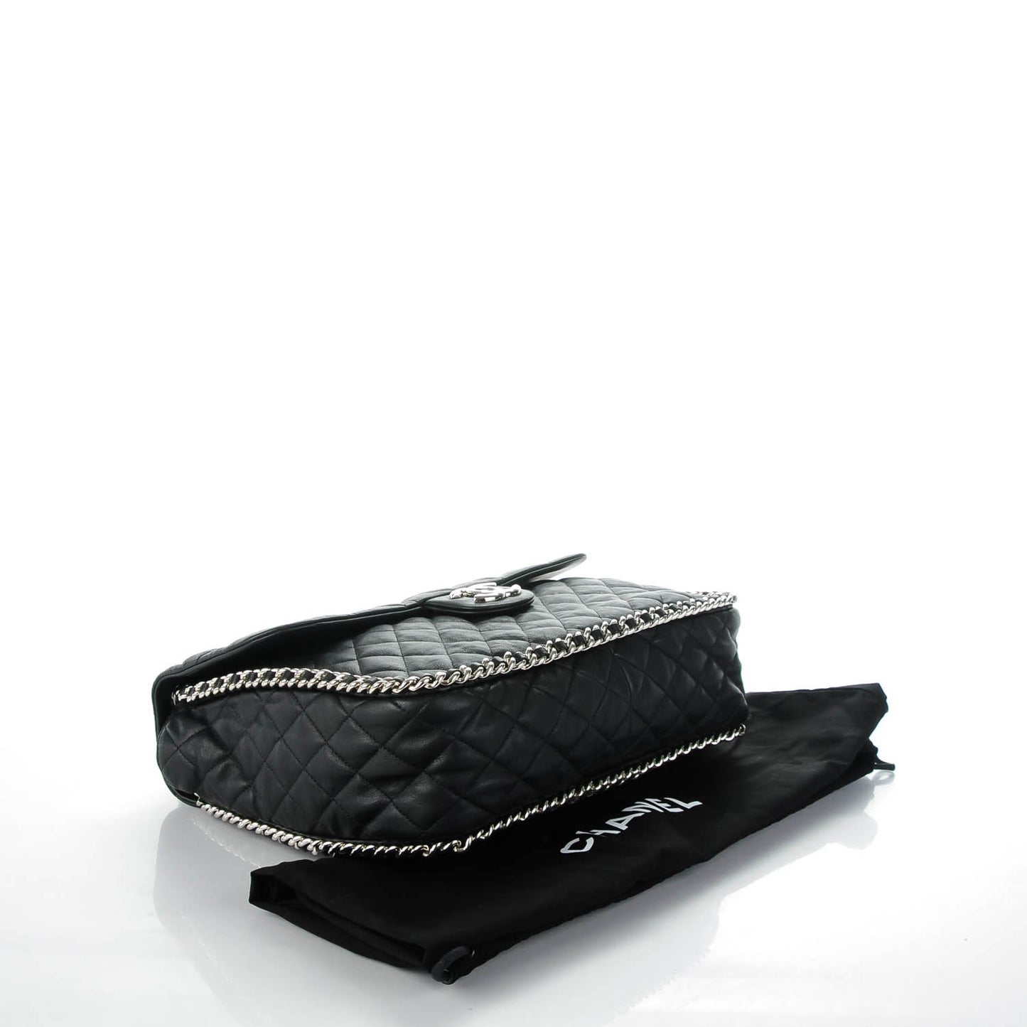 Washed Lambskin Quilted Maxi Chain Around Flap Black