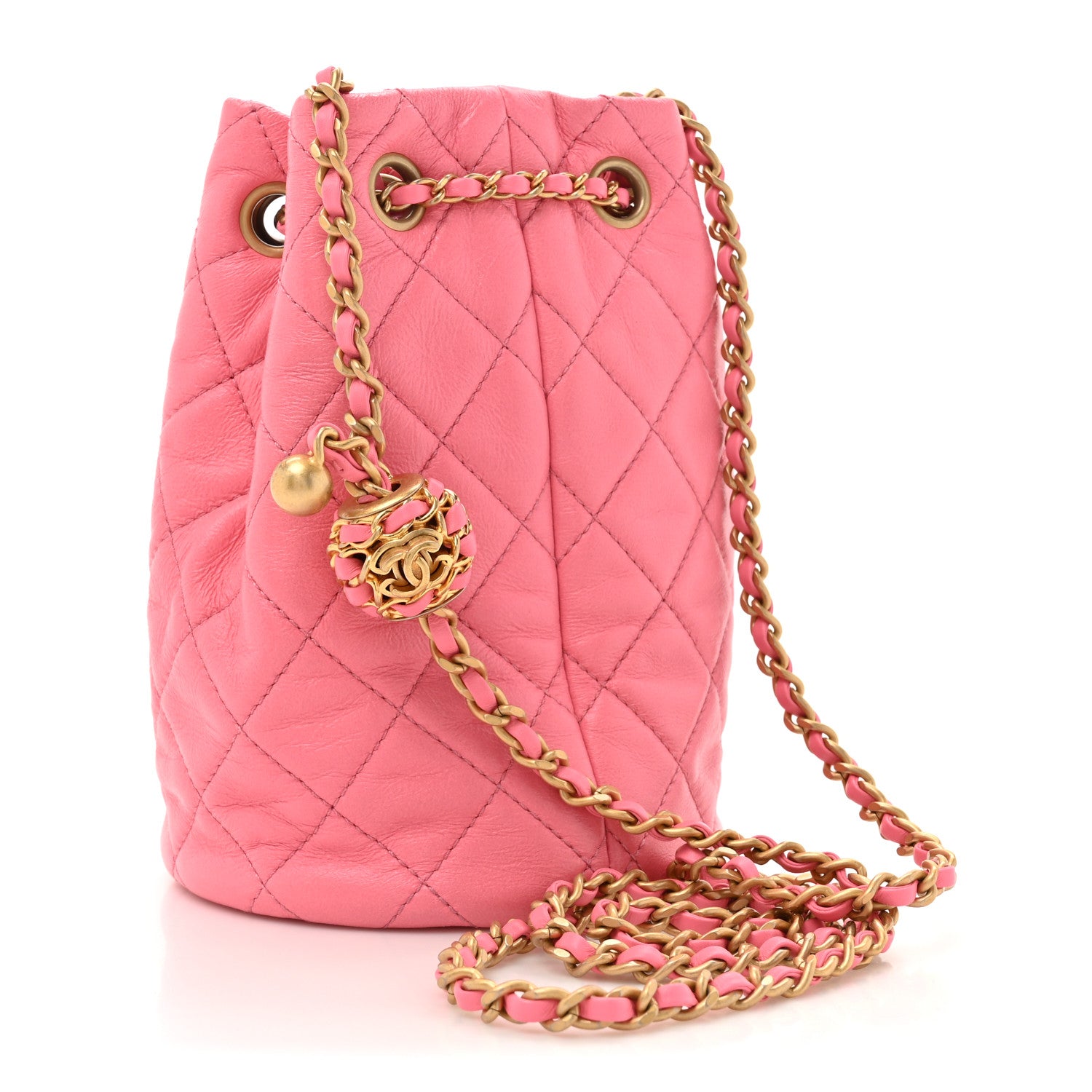 Chanel Lambskin Quilted Pearl Crush Drawstring Bag Pink 3 of 12