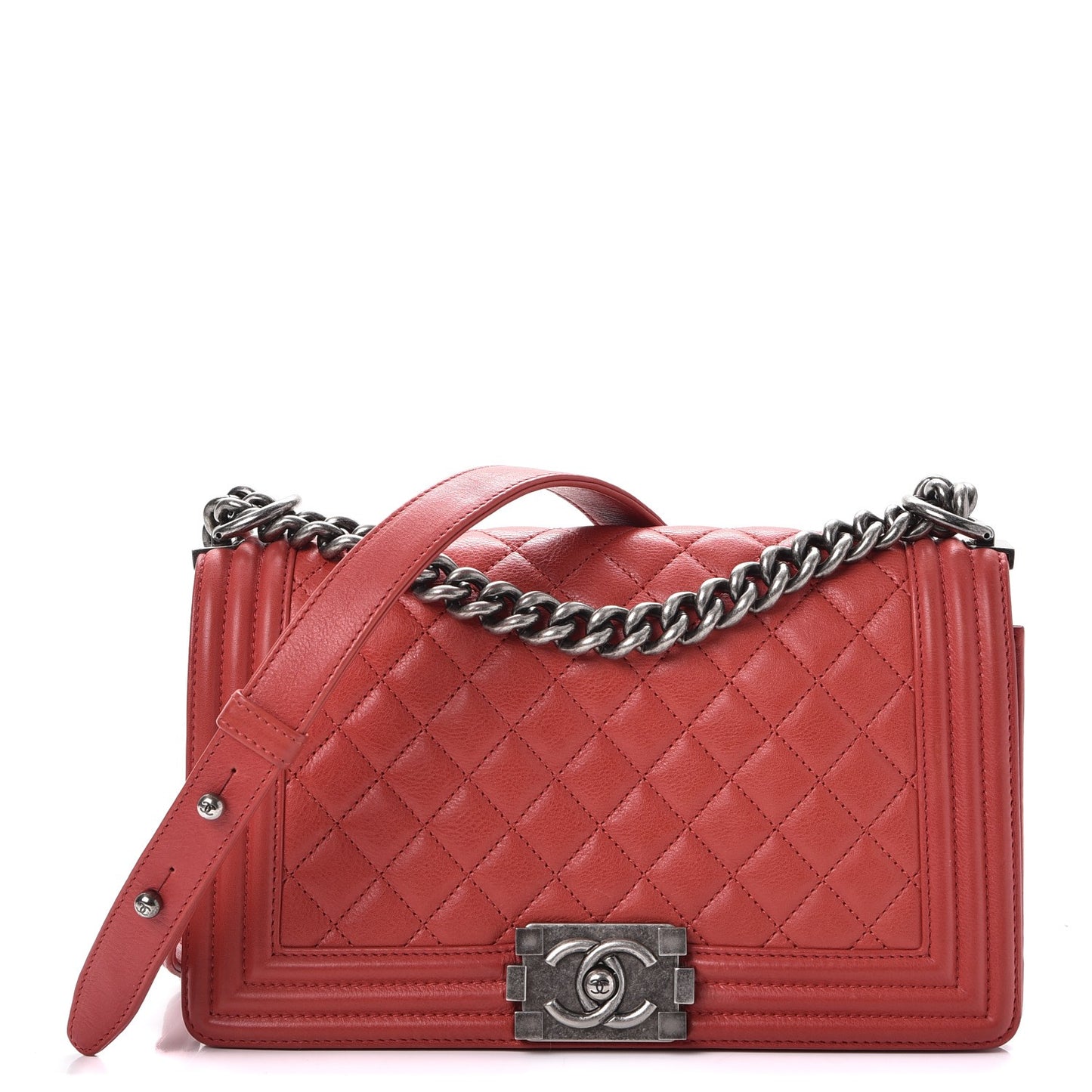 Calfskin Quilted Medium Boy Flap Red