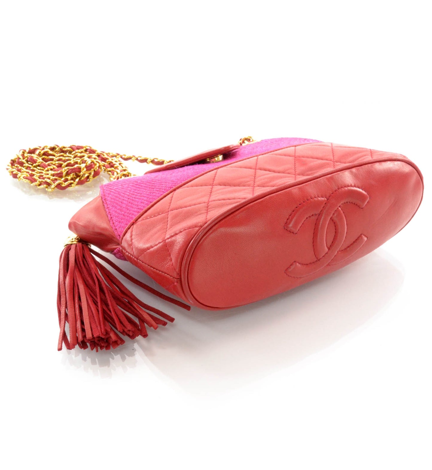 Woven Straw Lambskin Tassel Bag Pink Red