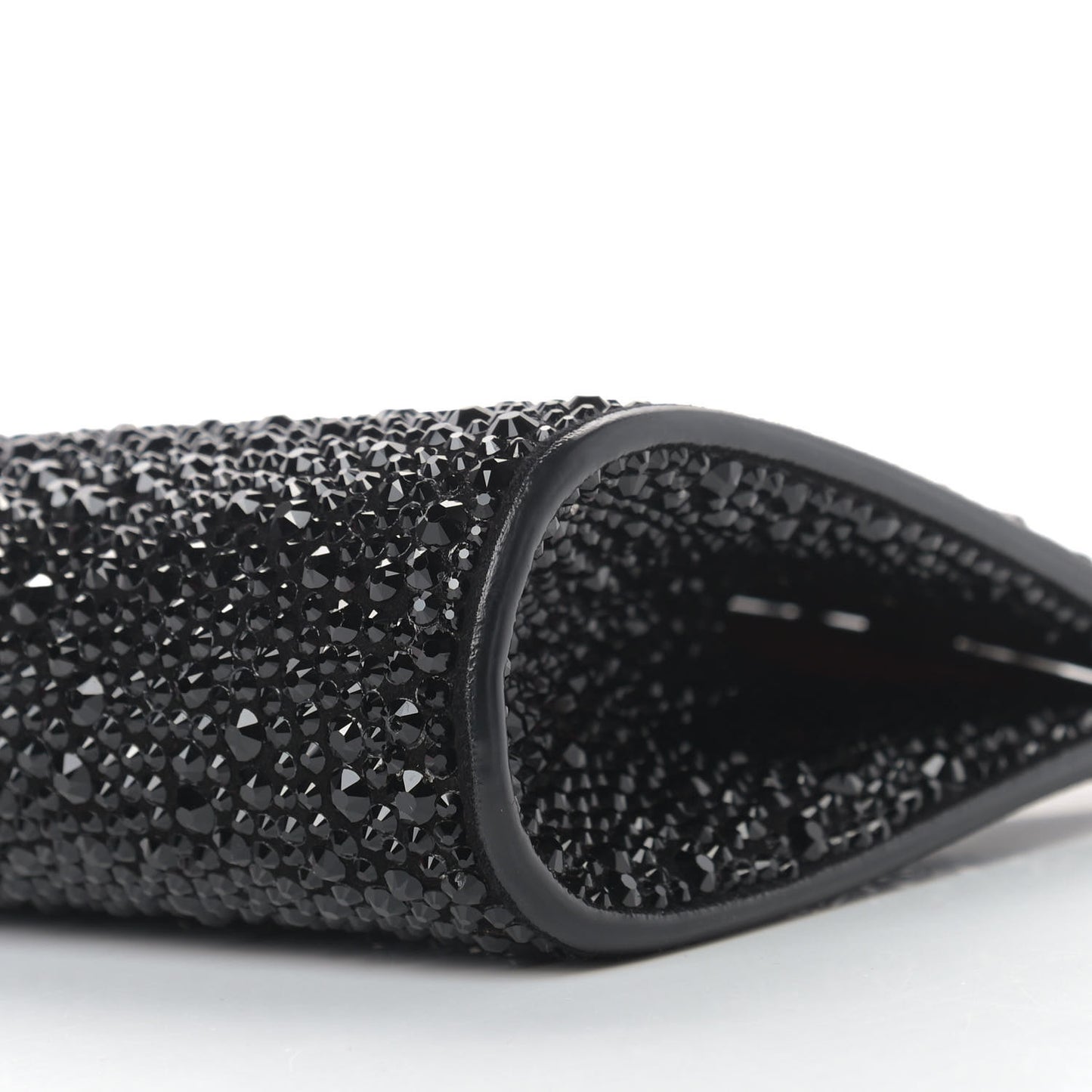Suede Crystal Strass Small Palmette Clutch Black