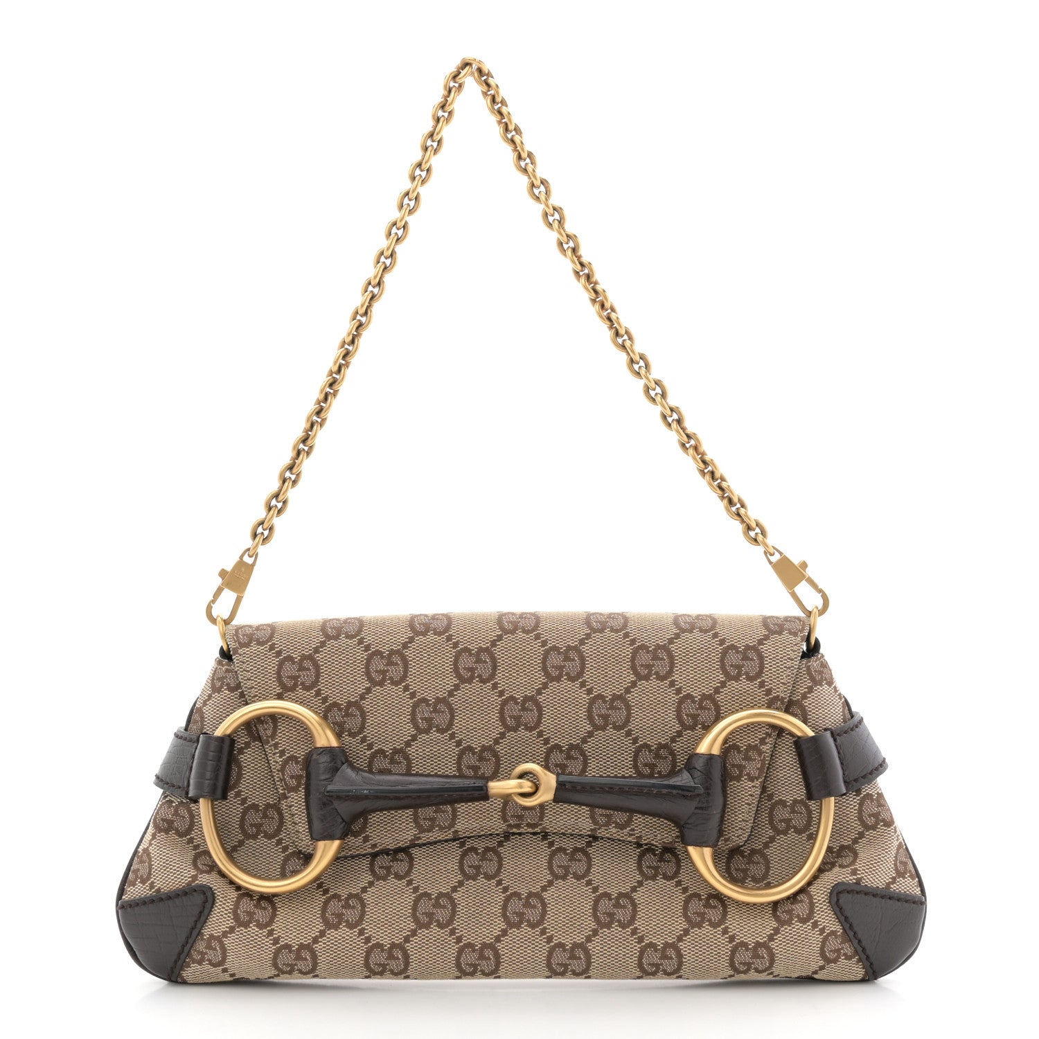 Gucci Monogram Horsebit Clutch Dark Brown 1 of 10