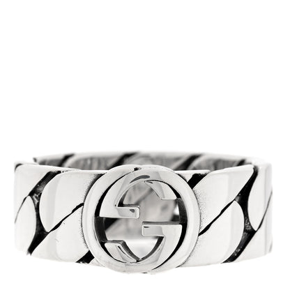 Gucci Sterling Silver Interlocking G Chainlink Wide Band Ring 58 8.25 1 of 5