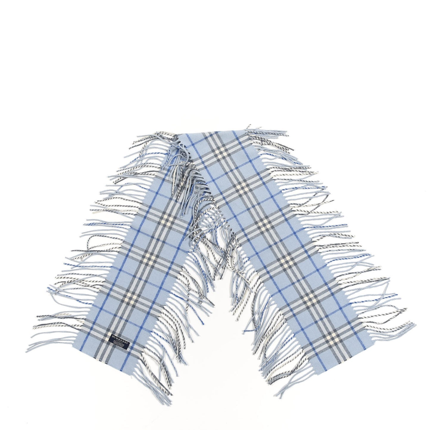Cashmere Check Happy Fringe Scarf Light Blue