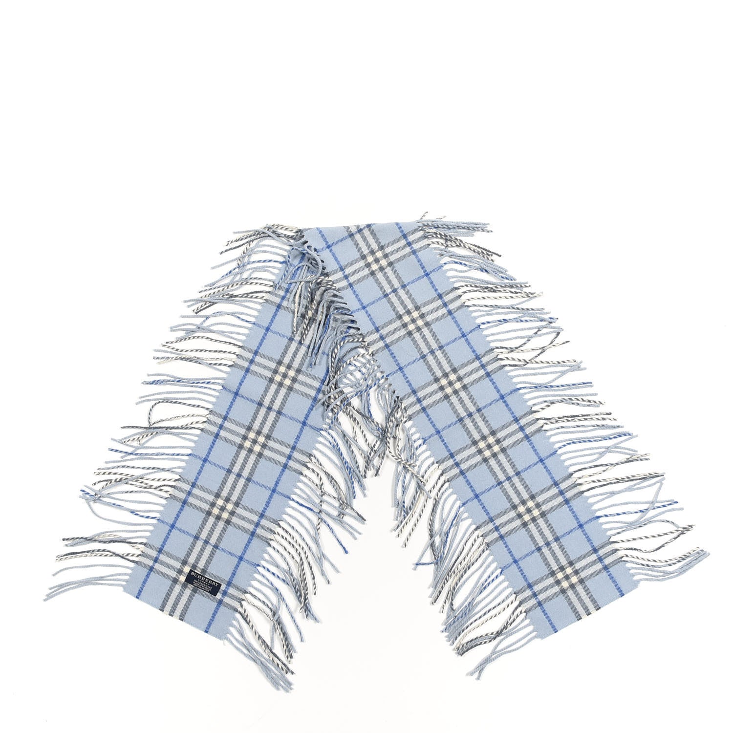 Burberry Cashmere Check Happy Fringe Scarf Light Blue 2 of 3