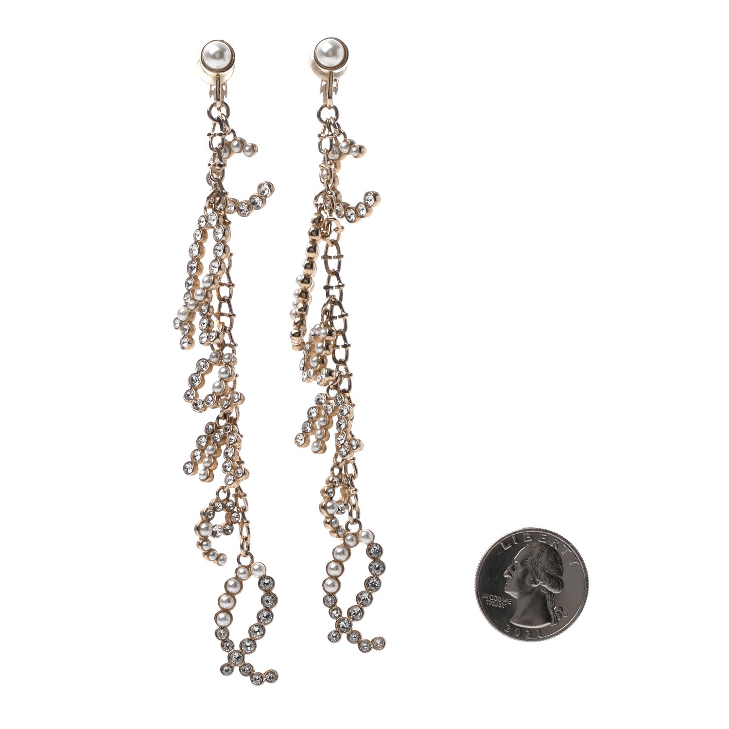 Chanel Metal Glass Swirling Pearls Dangle Earrings Gold 2 of 4