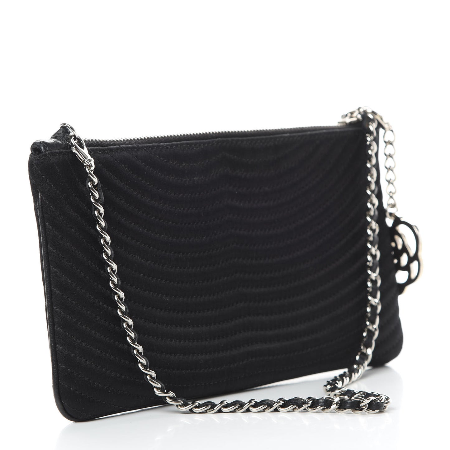 Satin Camellia Evening Bag Black