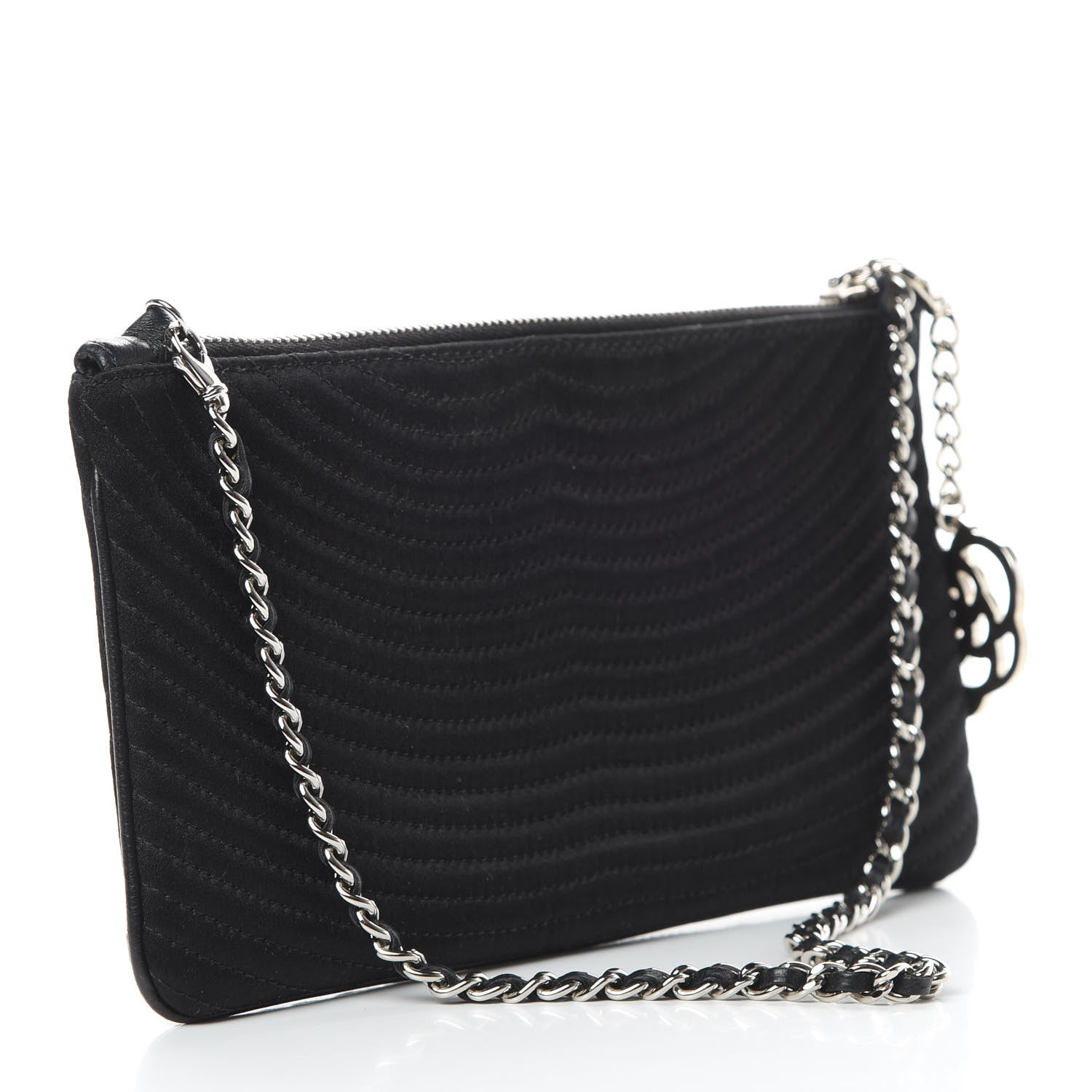 Chanel Satin Camellia Evening Bag Black 3 of 10