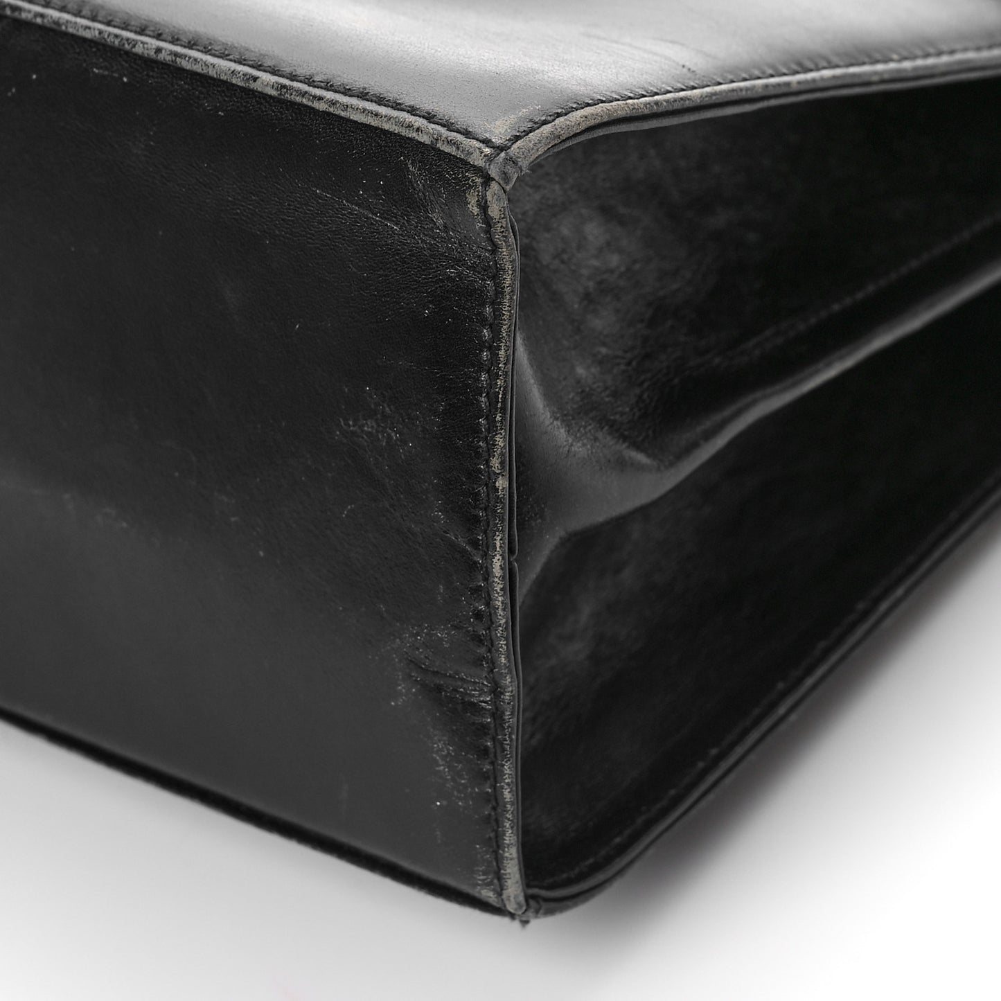 Brushed Off Calfskin Iconic Large Top Handle Bag Black