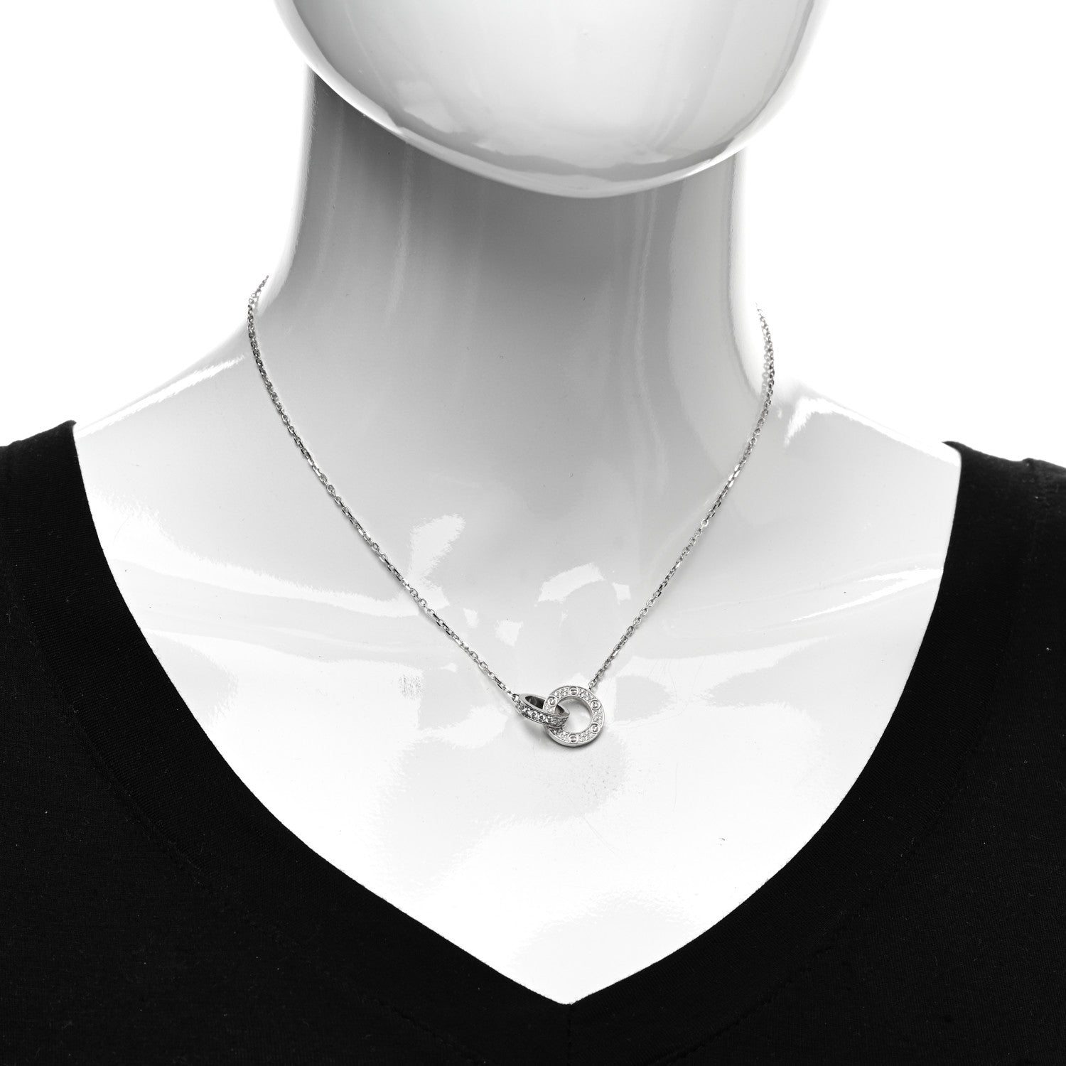 Cartier 18K White Gold Diamond Interlocking LOVE Paved Necklace 2 of 5