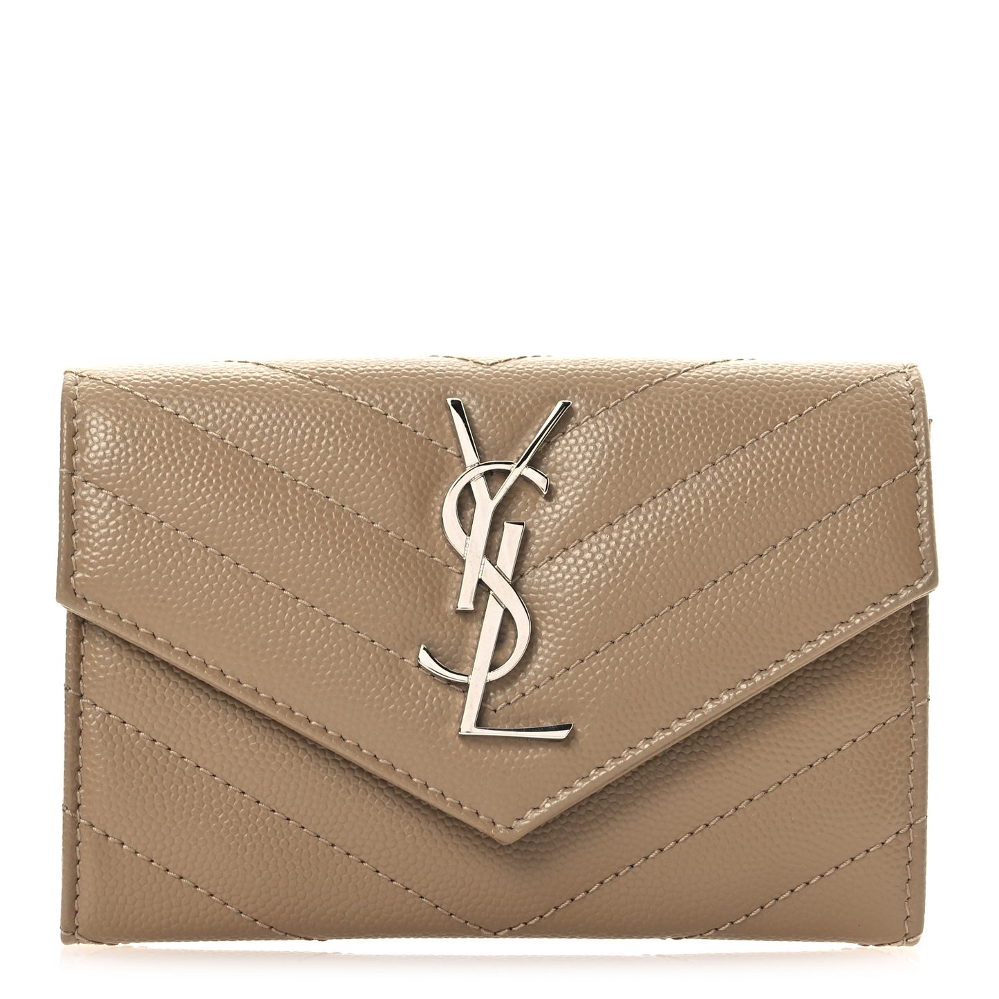 Grain De Poudre Matelasse Chevron Small Monogram Envelope Wallet Dark Beige