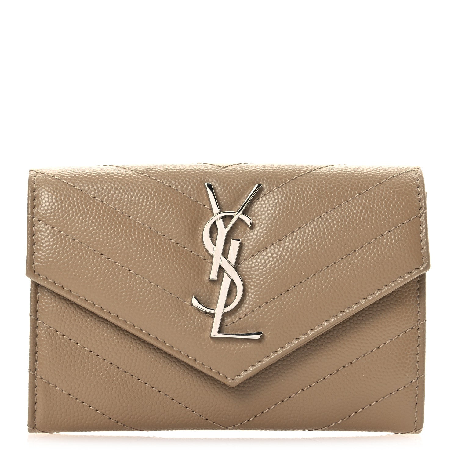 Saint Laurent Grain De Poudre Matelasse Chevron Small Monogram Envelope Wallet Dark Beige 1 of 9