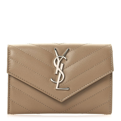 Saint Laurent Grain De Poudre Matelasse Chevron Small Monogram Envelope Wallet Dark Beige 1 of 9