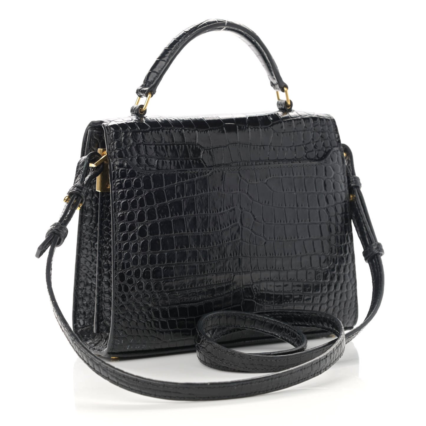 Calfskin Crocodile Embossed Mini Classic Monogram Cassandra Top Handle Black