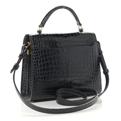 Saint Laurent Calfskin Crocodile Embossed Mini Classic Monogram Cassandra Top Handle Black 3 of 9