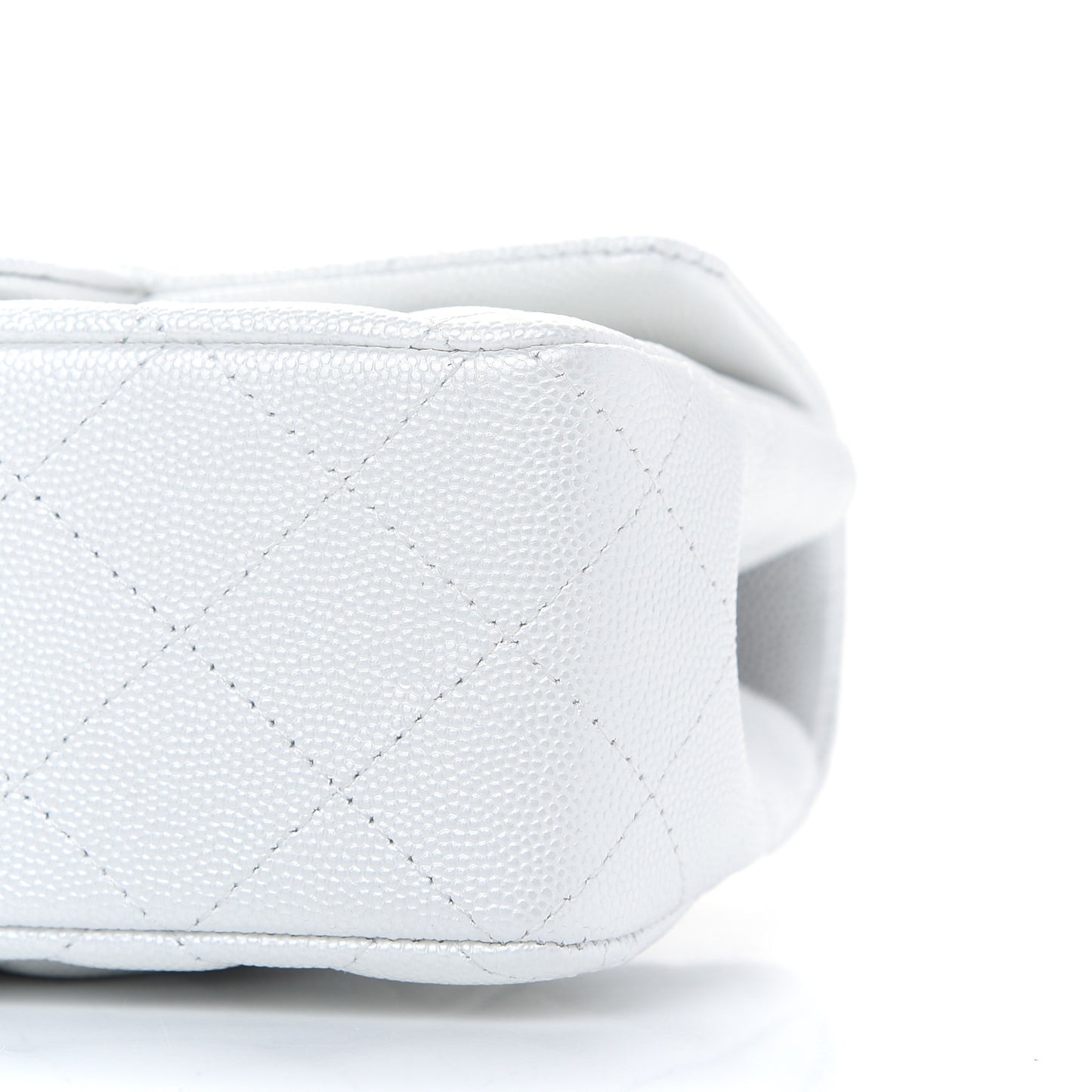Iridescent Caviar Quilted Mini Top Handle Rectangular Flap White