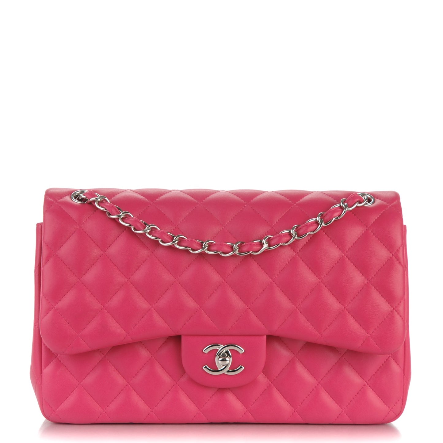 Lambskin Quilted Jumbo Double Flap Dark Pink