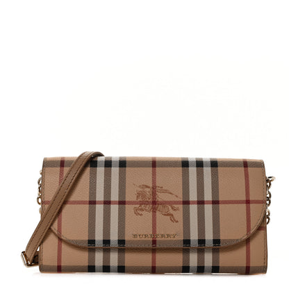 Burberry Haymarket Check Henley Wallet On Chain Mid Camel 1 of 8