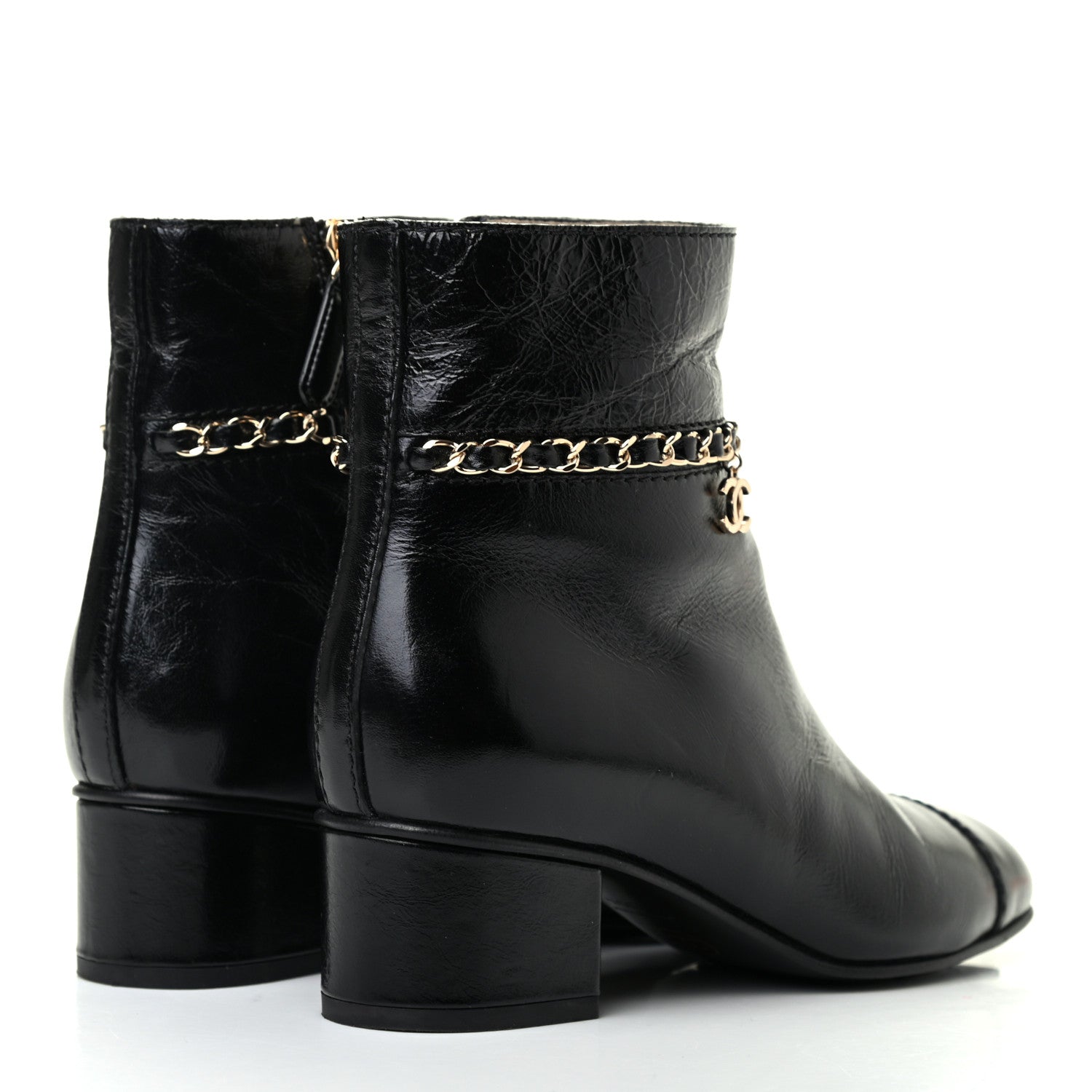 Chanel Crumpled Calfskin Cap Toe Chain Short Boots 35.5 Black 6 of 7