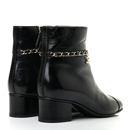Chanel Crumpled Calfskin Cap Toe Chain Short Boots 35.5 Black 6 of 7