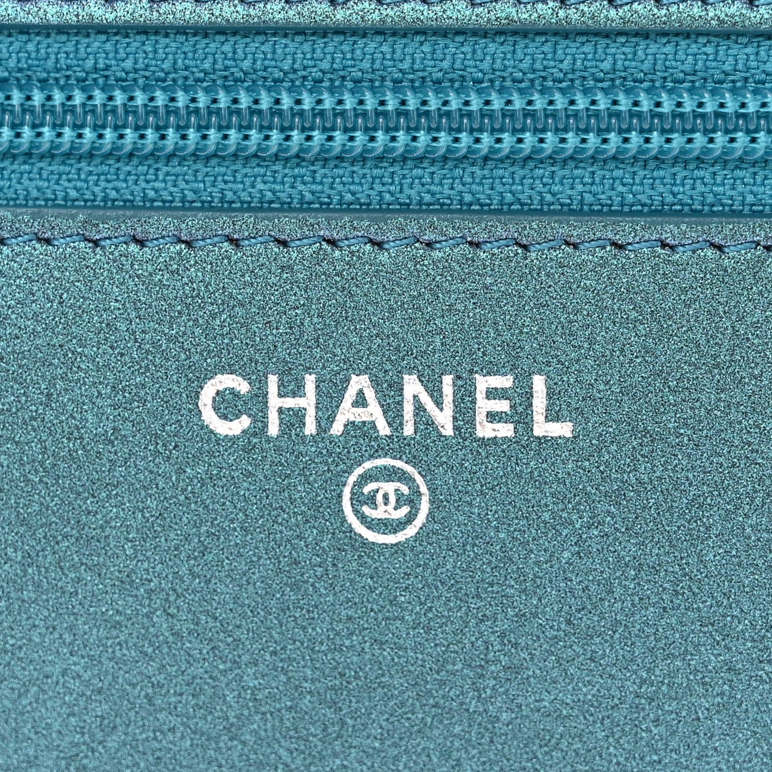 Chanel Iridescent Lambskin Quilted Wallet On Chain WOC Turquoise 6 of 12