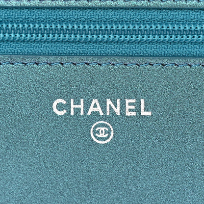 Chanel Iridescent Lambskin Quilted Wallet On Chain WOC Turquoise 6 of 12