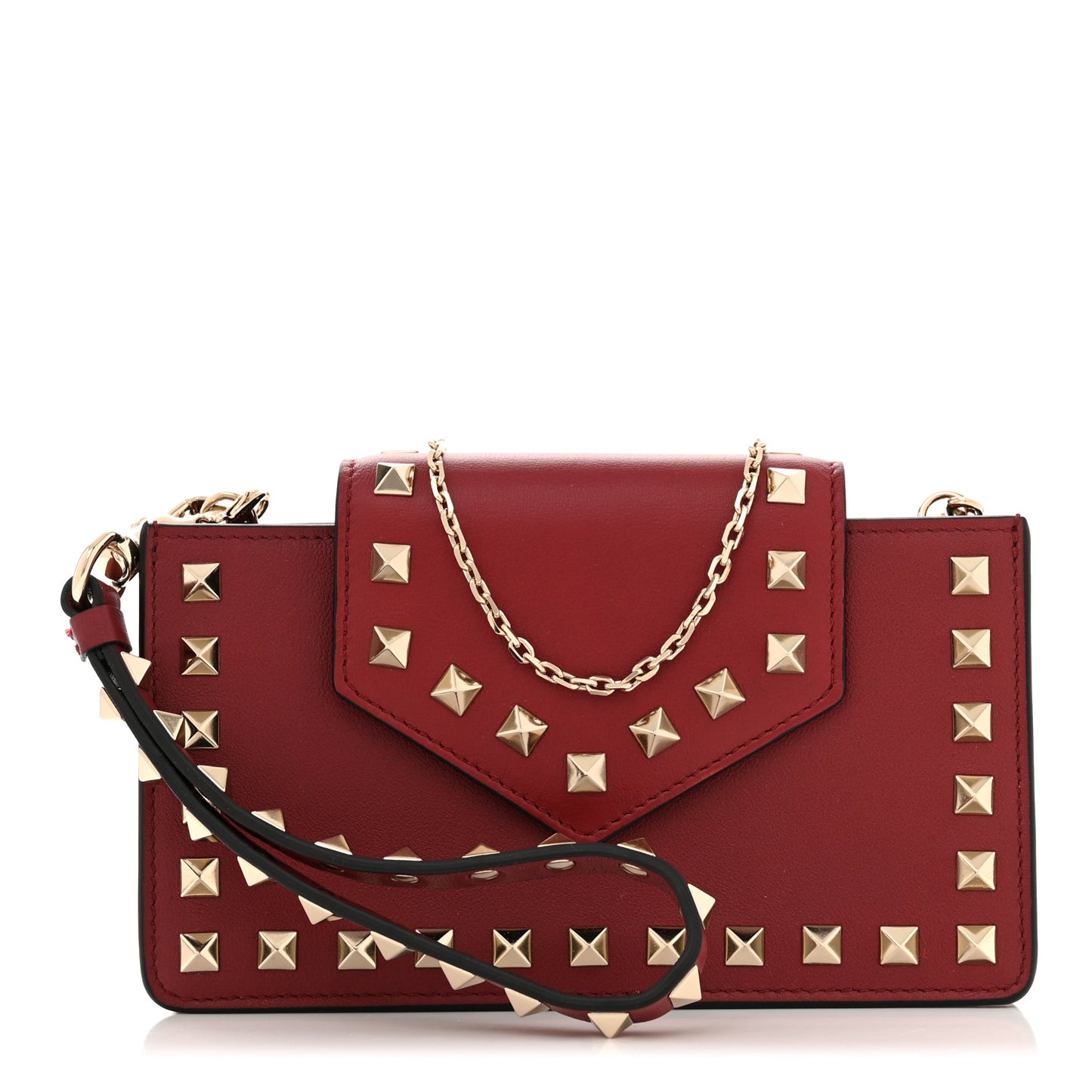 Calfskin Rockstud Phone Case With Chain Rubino