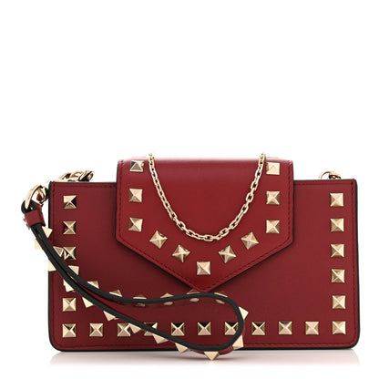 Valentino Garavani Calfskin Rockstud Phone Case With Chain Rubino 1 of 12