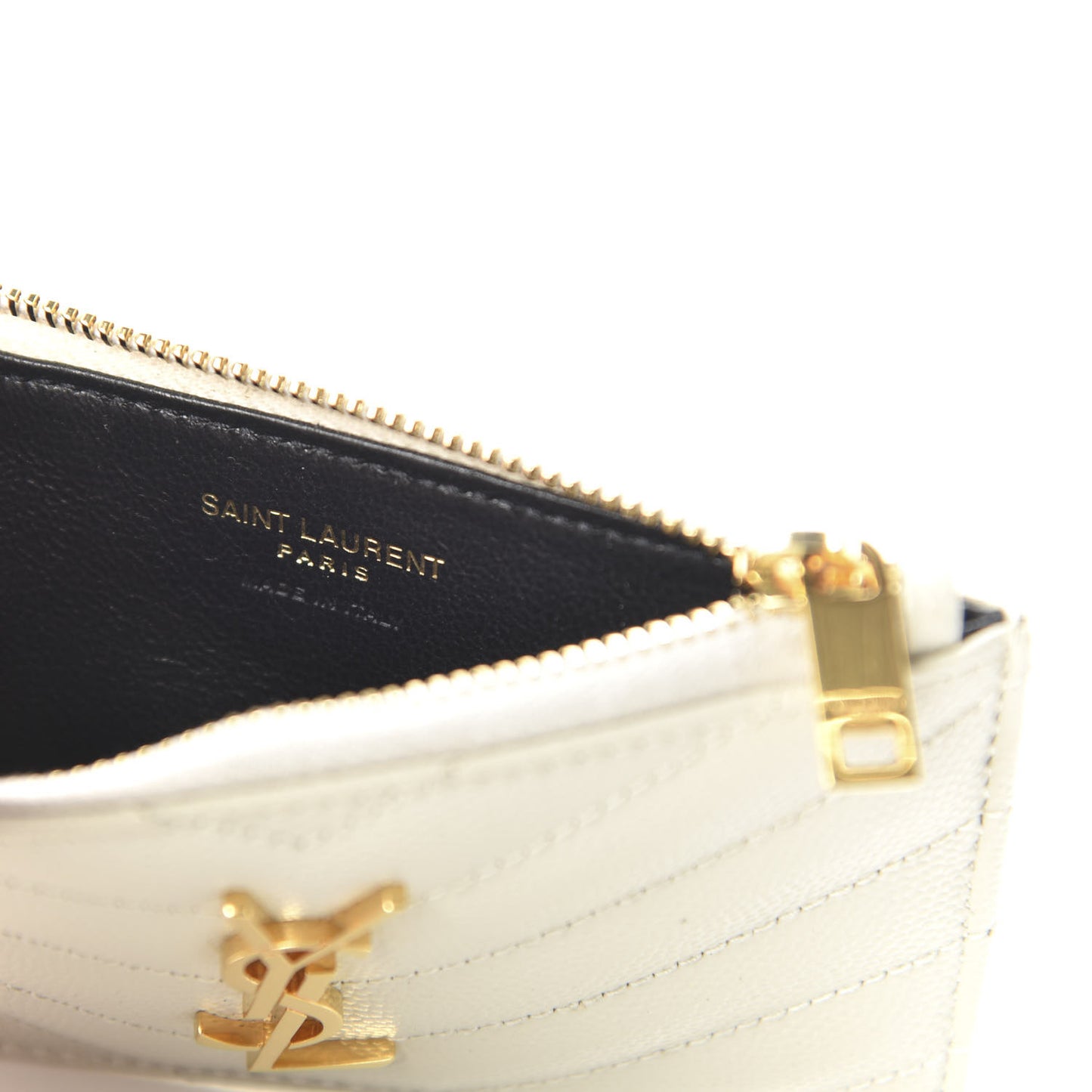Grain De Poudre Matelasse Chevron Monogram Fragments Zippered Card Case White
