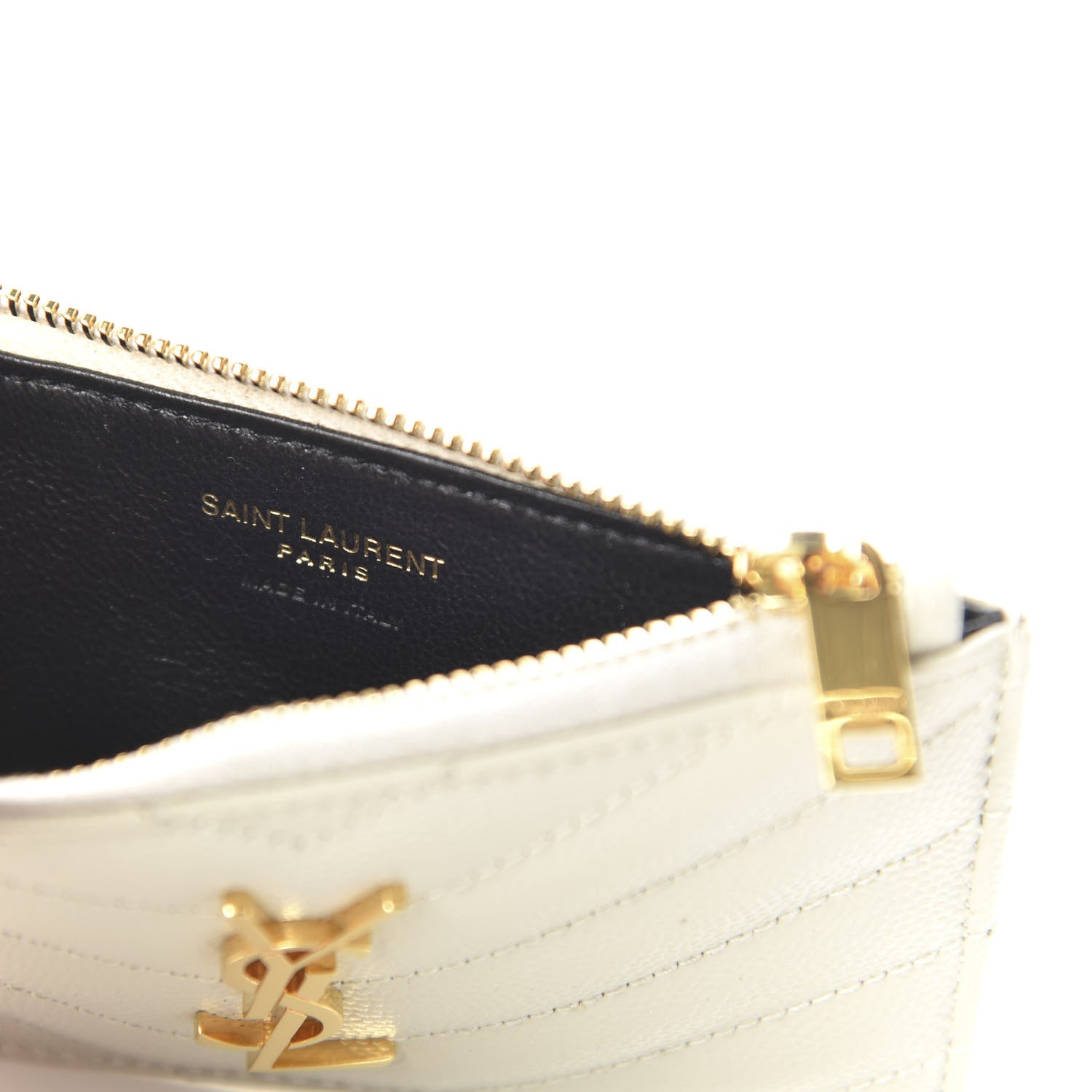 Saint Laurent Grain De Poudre Matelasse Chevron Monogram Fragments Zippered Card Case White 6 of 8